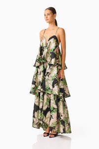 Elliatt Florayne Tiered Maxi Dress Black Green Floral 4