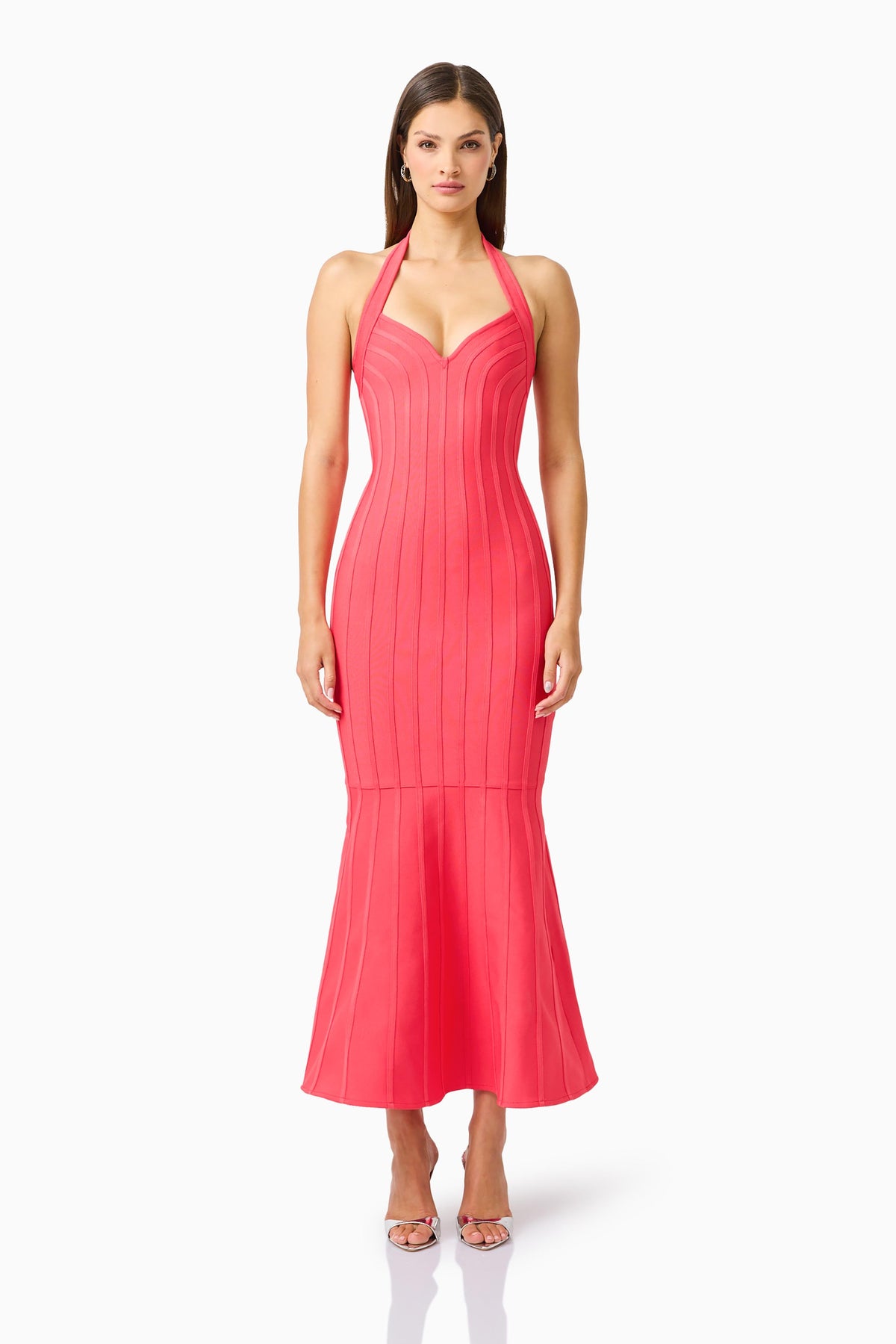 Elliatt Virella Bodycon Halter Gown Coral Red 1