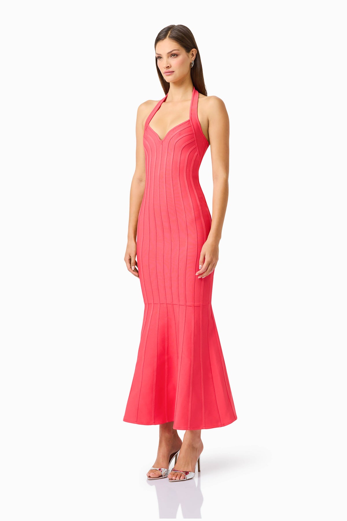 Elliatt Virella Bodycon Halter Gown Coral Red 2