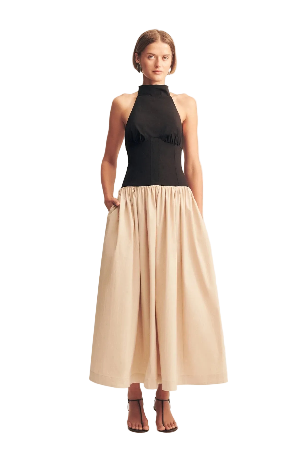 Shona Joy Campbell Contrast Halter Neck Midi Dress, front