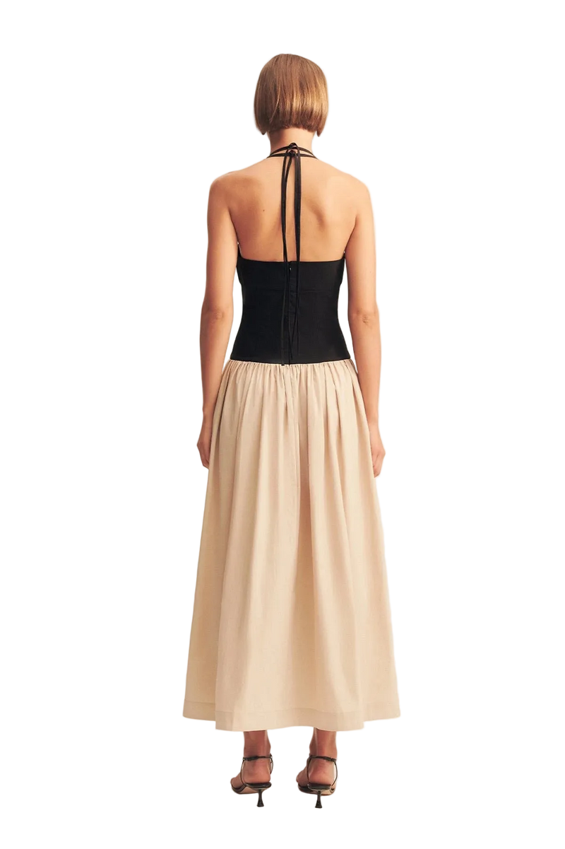 Shona Joy Campbell Contrast Halter Neck Midi Dress, back with halter ties