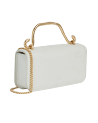 Aje Alessia Flower Clutch in ivory, side view with chain strap
