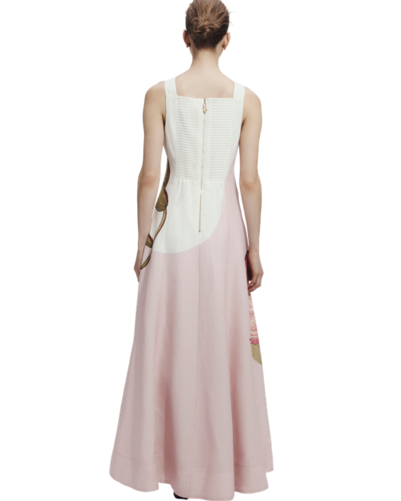 Aje Skies Maxi Dress in Flourish Rose print, back view