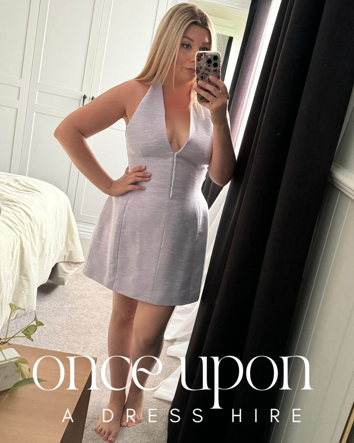 Camilla and Marc Altair Mini Dress in lilac, lifestyle view, mirror selfie
