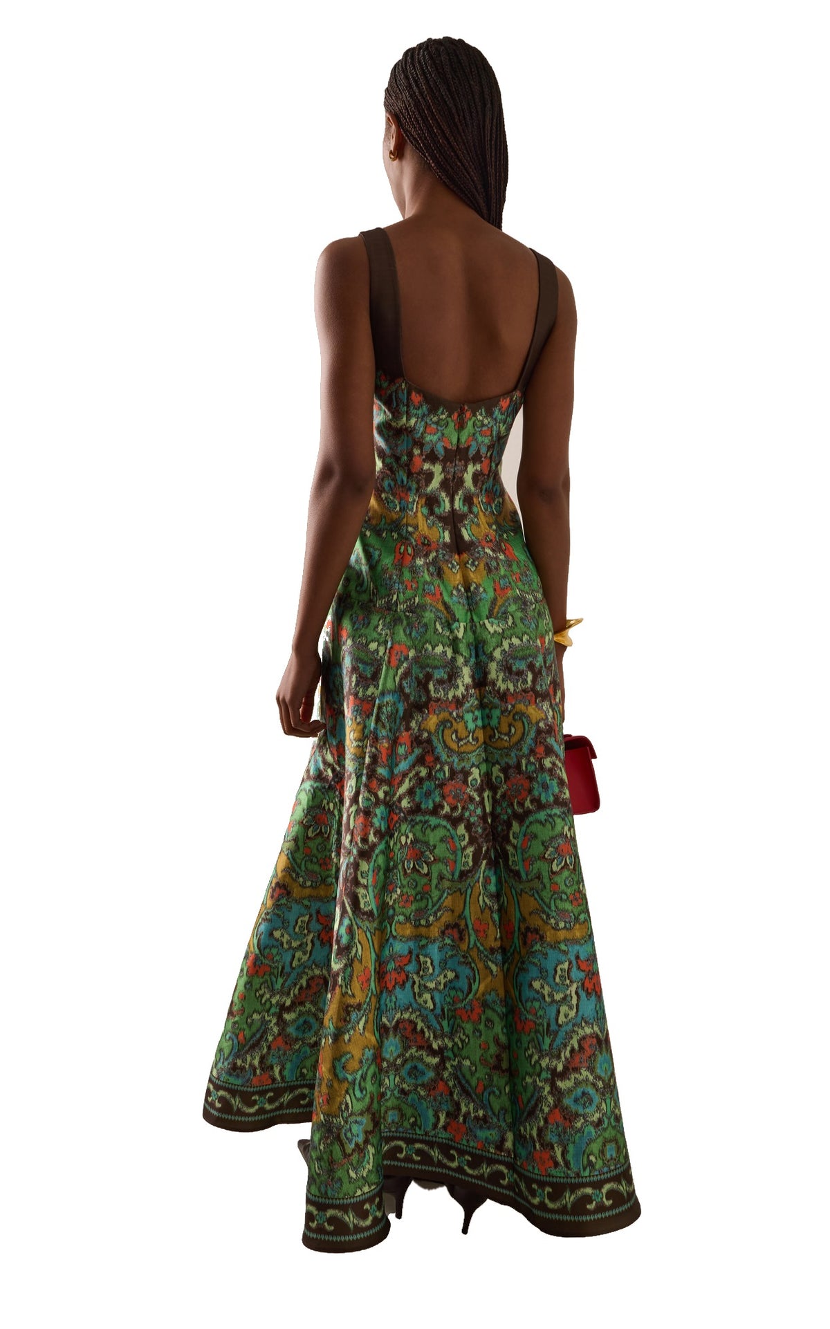 Alemais Charlotte Gown in green watercolour print, back view