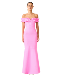 Elliatt Orelia Ruffle Maxi Gown in candy pink, front view