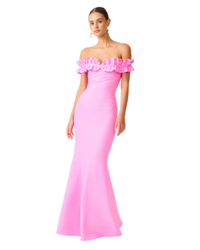 Elliatt Orelia Ruffle Maxi Gown in candy pink, side view