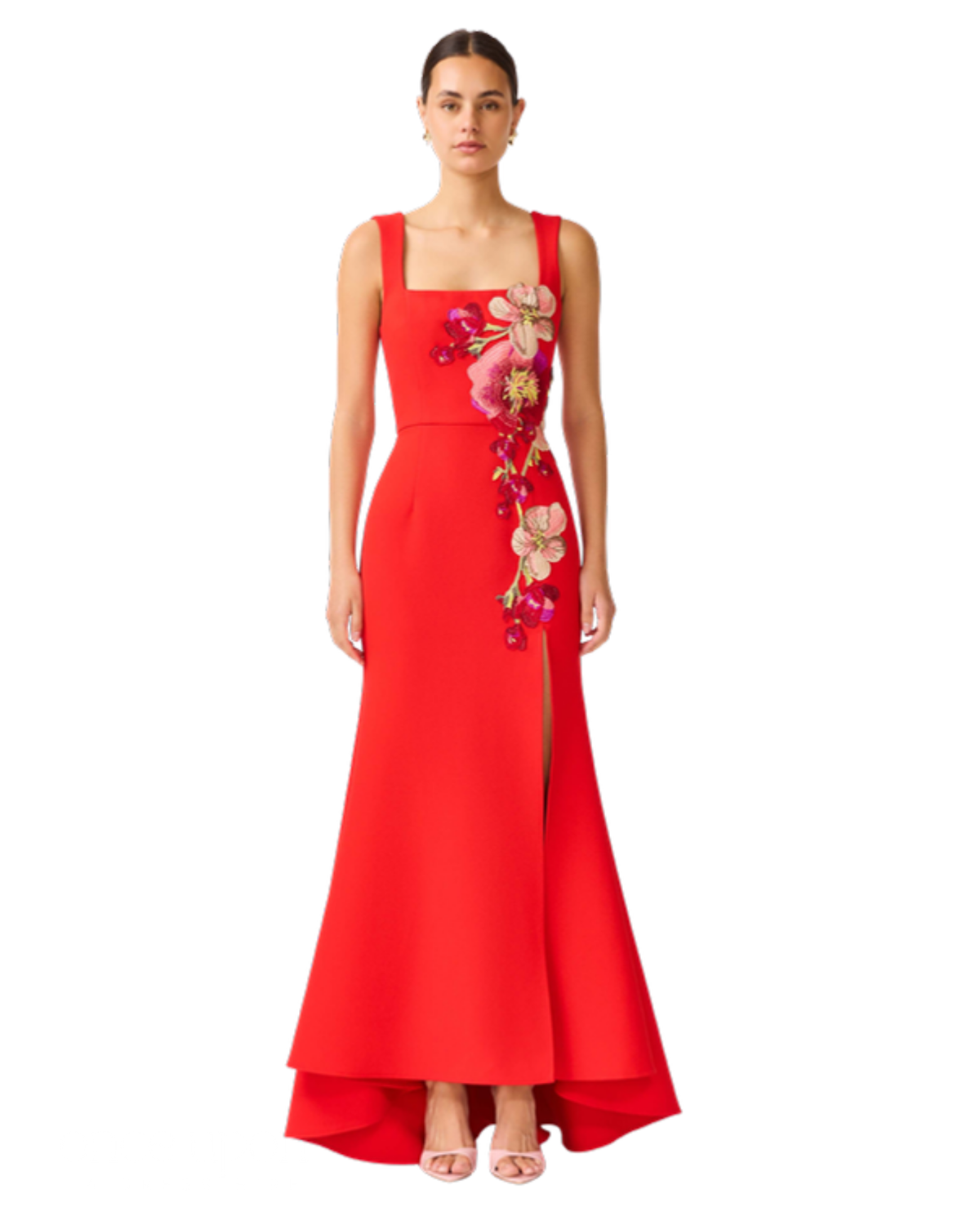 Elliatt Fleurisca Embroidered Gown in scarlet red, front view