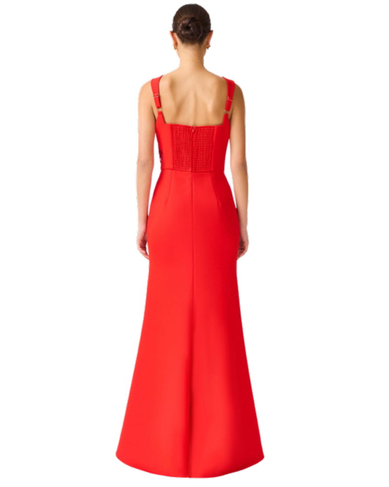 Elliatt Fleurisca Embroidered Gown in scarlet red, back view