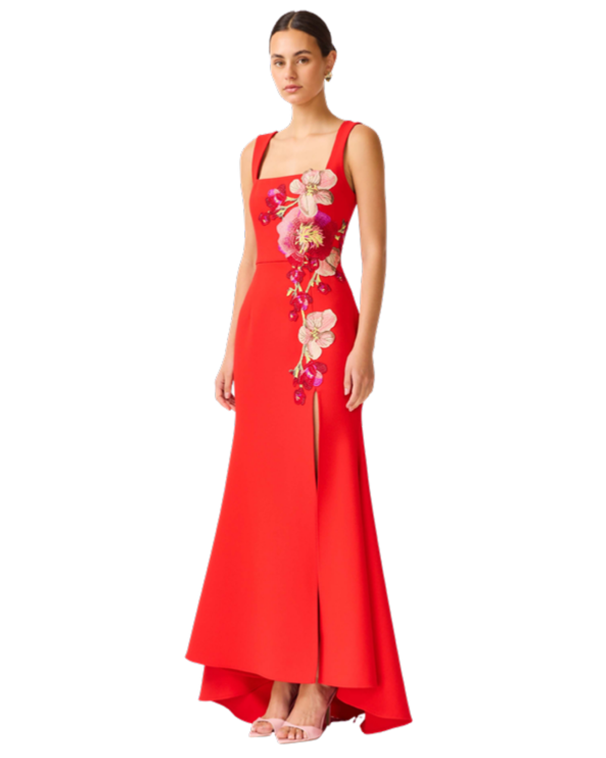 Elliatt Fleurisca Embroidered Gown in scarlet red, side view
