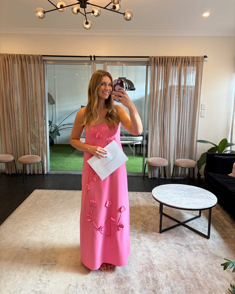 Customer  wearing Elliatt Nolana Floral Applique Gown Pink
