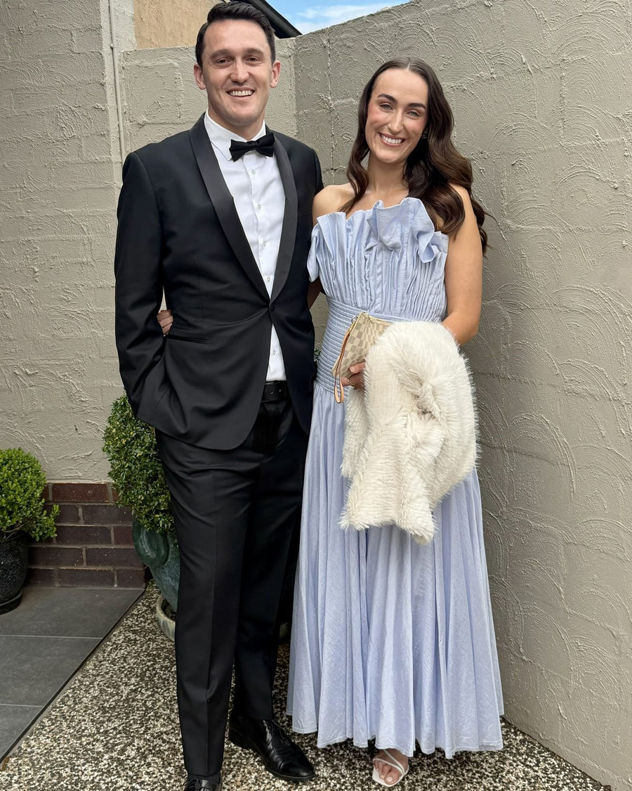 Customer @fran.cescaclarke wearing Aje Aquiline Gown French Blue