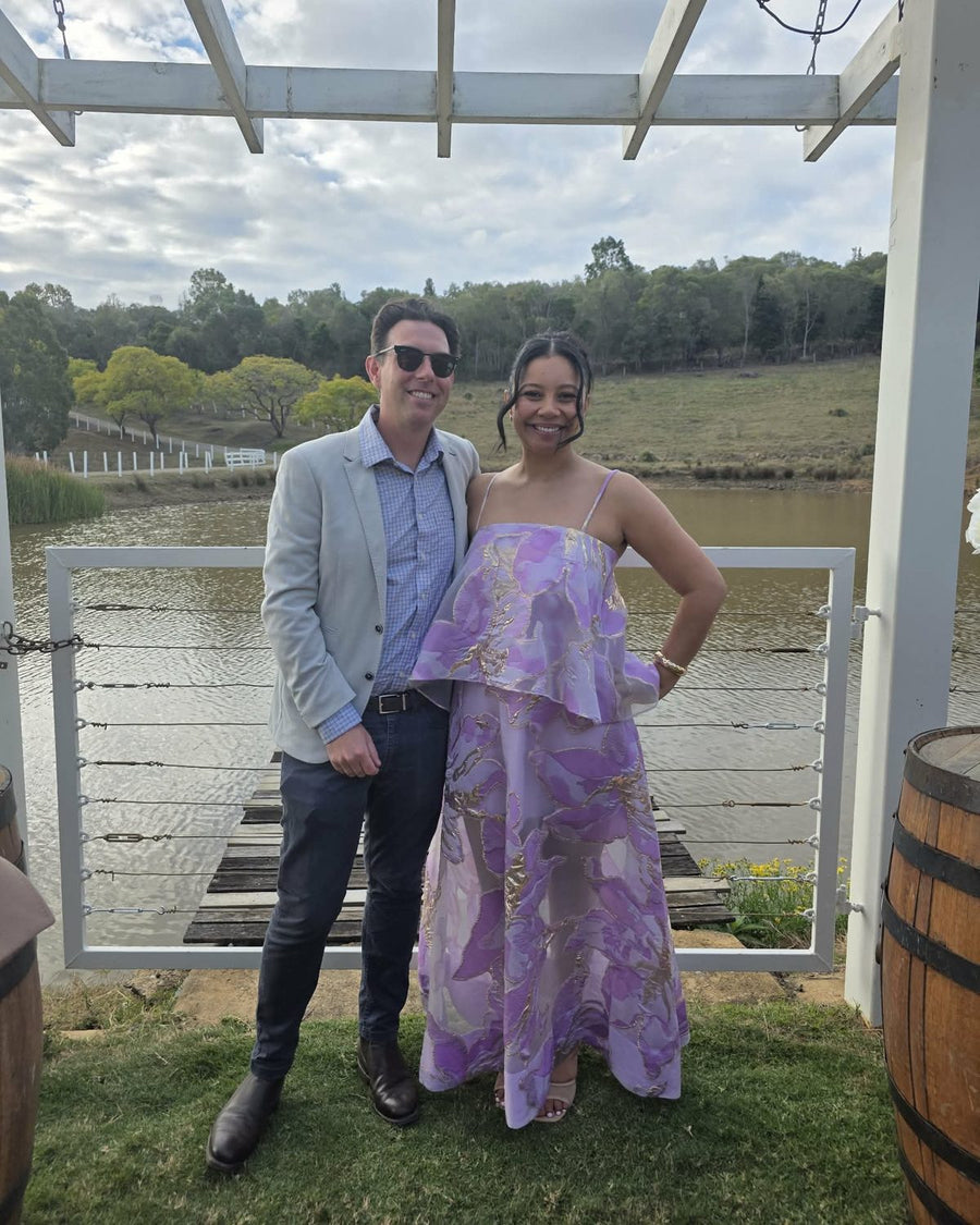Customer @lotzzgork wearing Elliatt Elysia Tiered Gown Purple