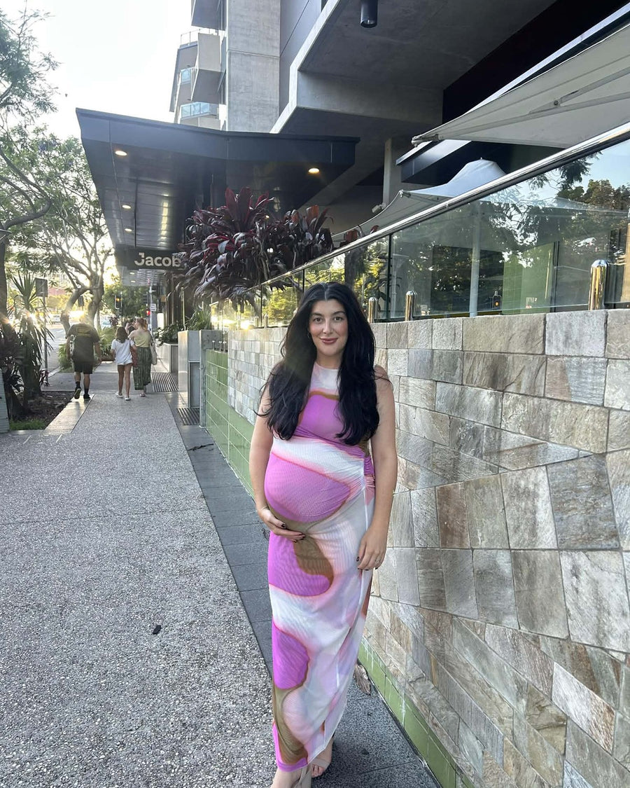 Customer in Scanlan Theodore Italian Watercolour Dress Pink