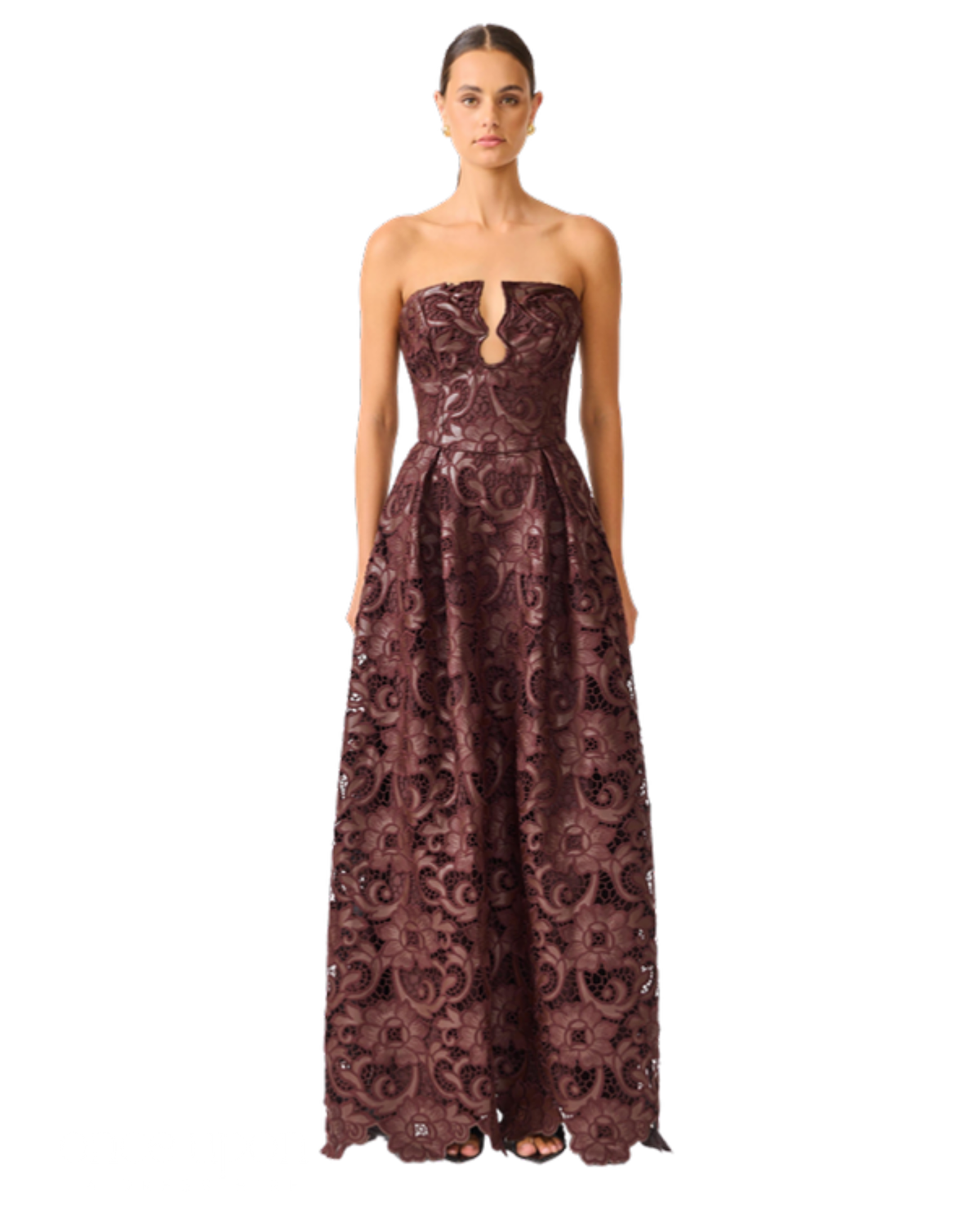 Elliatt Novelle Sweetheart Maxi Dress in chocolate brown, front view