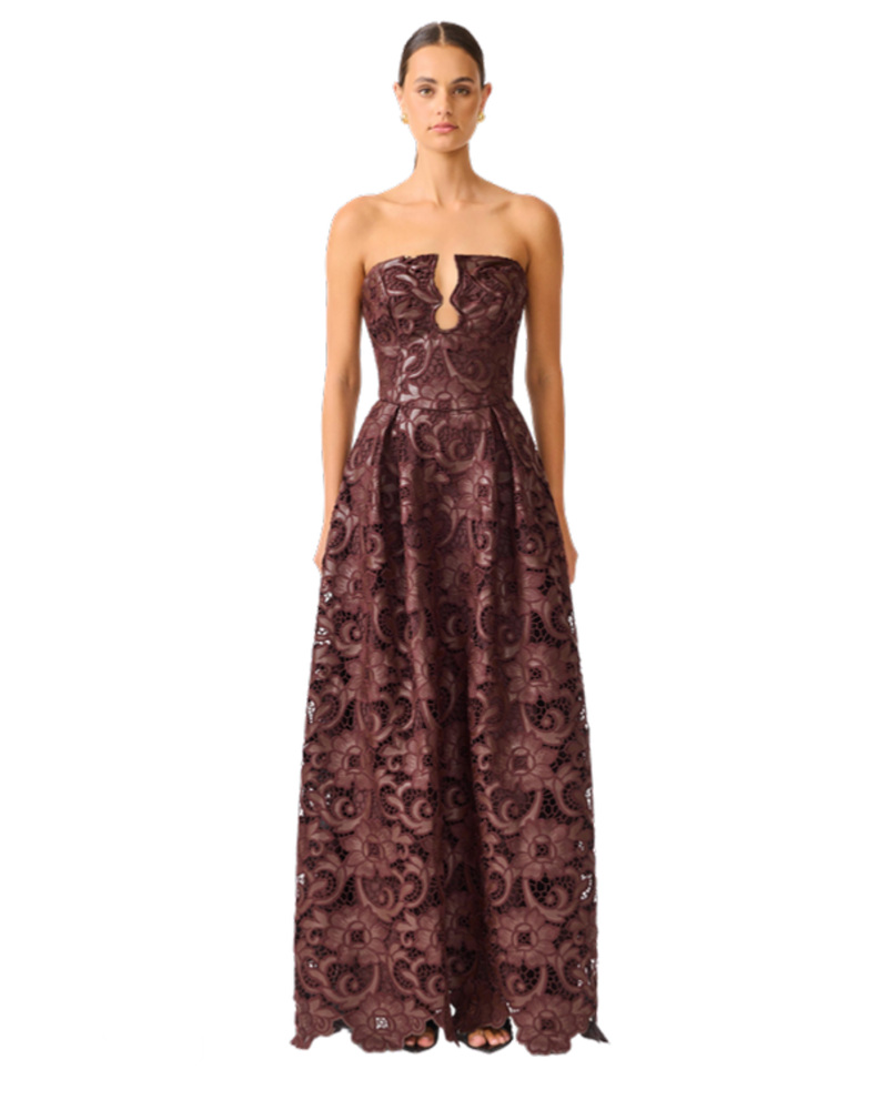 Elliatt Novelle Sweetheart Maxi Dress in chocolate brown, front view