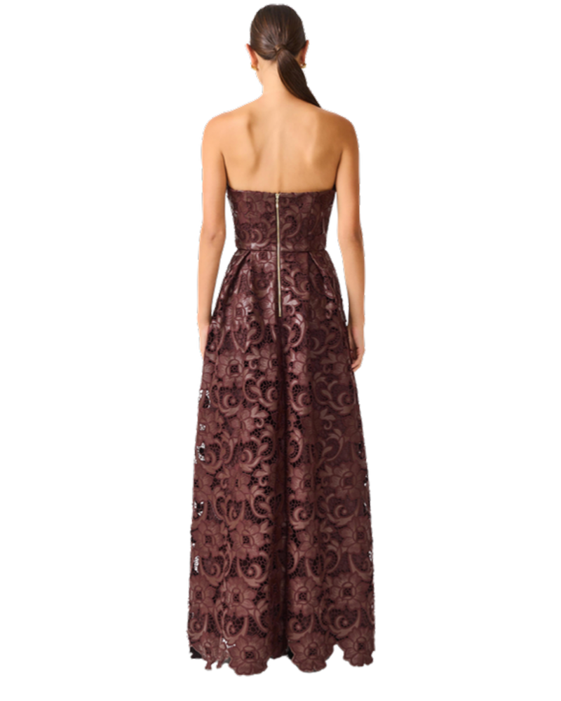 Elliatt Novelle Sweetheart Maxi Dress in chocolate brown, back view