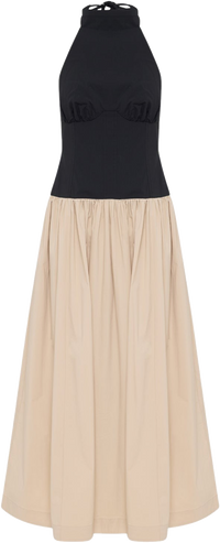 Shona Joy Campbell Contrast Halter Neck Midi Dress in black and oat milk