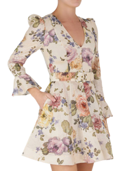Zimmermann Luminosity Mini Dress in cream multi floral, front close-up