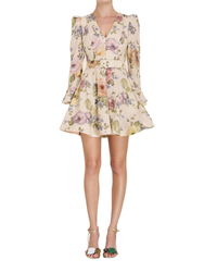 Zimmermann Luminosity Mini Dress in cream multi floral, front view